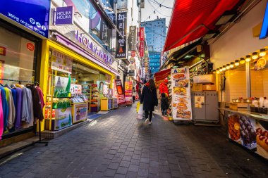 Seoul, Güney Kore 10 Aralık 2018: Myeong dong pazarı 