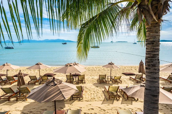 Vackra tropiska stranden hav och hav med kokospalm Tree a — Stockfoto