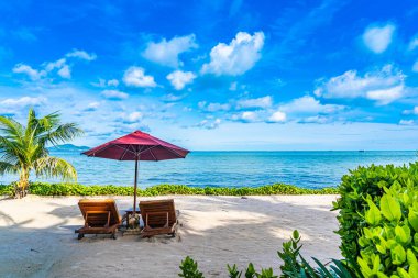 Boş sandalye güverte ve plaj deniz Okyanusu güzel manzara