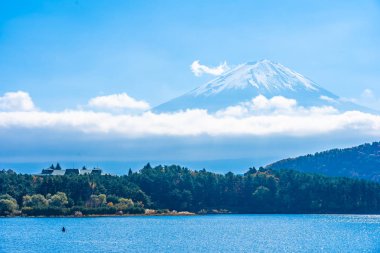 Dağ fuji ile akçaağaç yaprağı ağacın etrafında güzel manzara