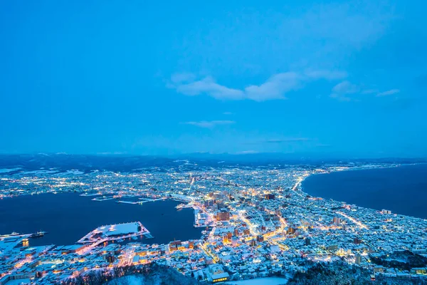 Piękny krajobraz i panoramę miasta z góry Hakodate dla loo — Zdjęcie stockowe