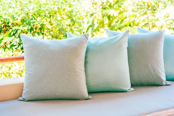 Pillow on sofa chair decoration outdoor patio with garden view — Stock Photo, Image