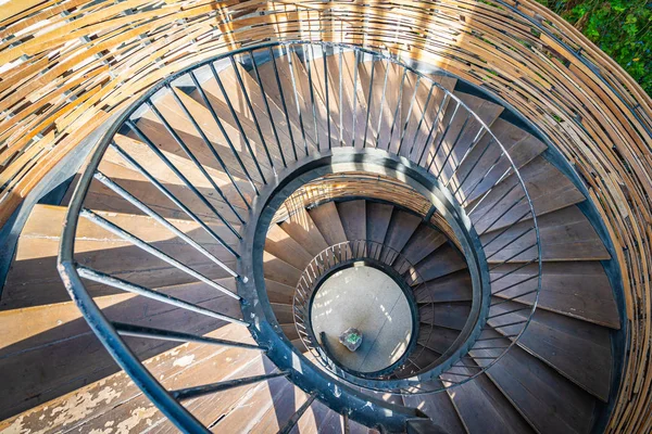 Spiral curve shape wooden stair decoration exterior — Stock Photo, Image