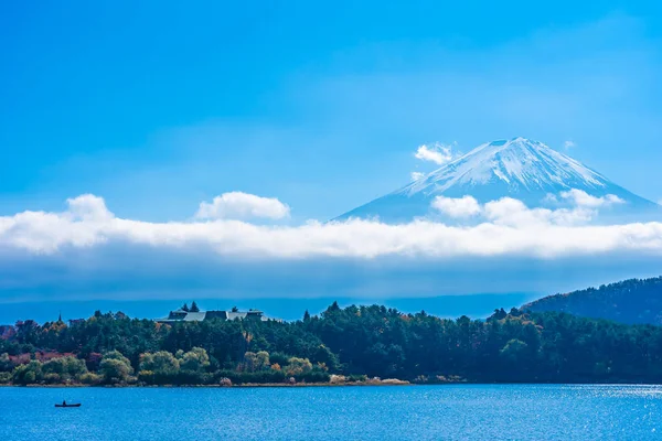 Dağ fuji ile akçaağaç yaprağı ağacın etrafında güzel manzara