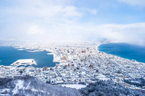 Güzel manzara ve tuvalet için dağ Hakodate üzerinden cityscape