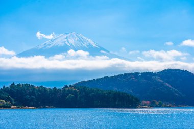 Dağ fuji ile akçaağaç yaprağı ağacın etrafında güzel manzara