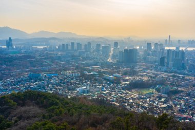 Güzel manzara ve Seoul city cityscape