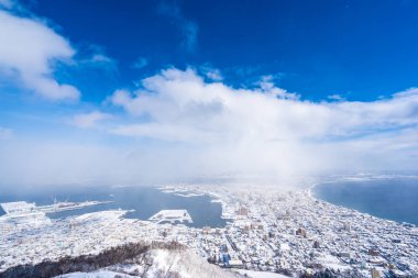 Güzel manzara ve tuvalet için dağ Hakodate üzerinden cityscape