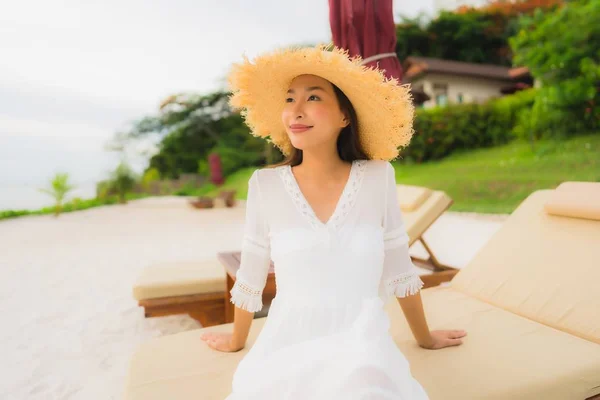 Portrait beautiful asian woman wear hat with smile happy leisure — Stock Photo, Image