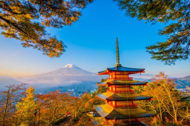 Dağ fuji chureito pagoda ile güzel manzara