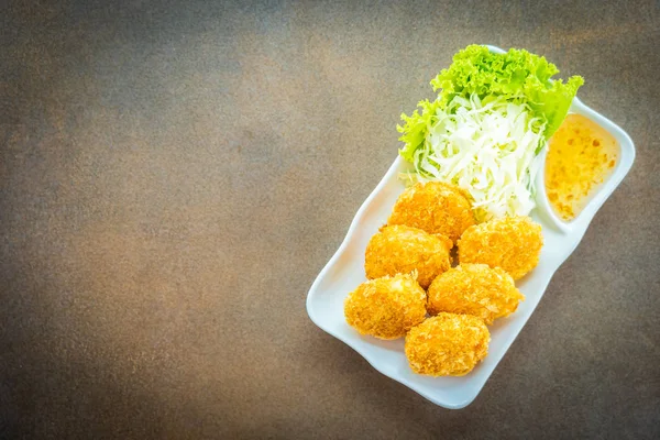 Deep fried shrimp cake or ball with vegetable — Stock Photo, Image