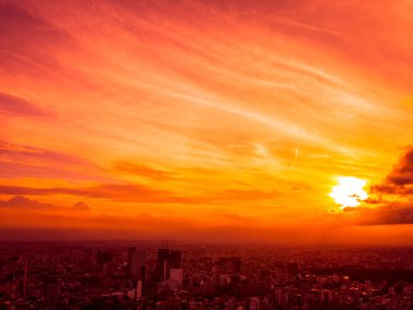 Tokyo 'nun etrafındaki mimari ve binaların güzel hava manzarası 