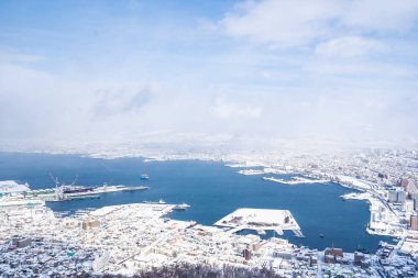 Güzel manzara ve tuvalet için dağ Hakodate üzerinden cityscape