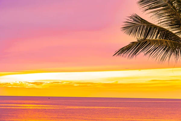 Schöner Strand am Meer mit Palme bei Sonnenaufgang für hol — Stockfoto