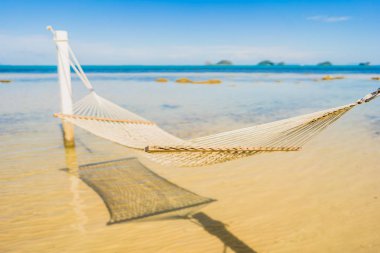 Holi için tropikal plaj deniz okyanusu etrafında güzel boş hamak