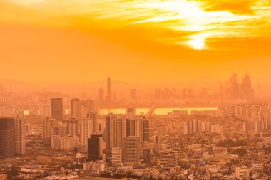 Güzel manzara ve Seoul city cityscape