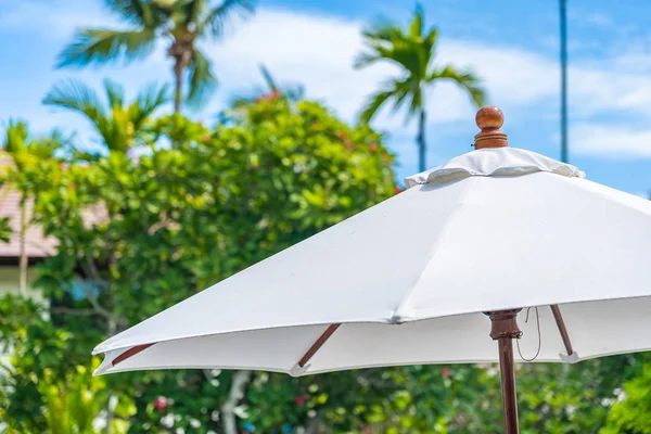 Вибіркова точка фокусування на парасолі з кокосовою пальмою на — стокове фото