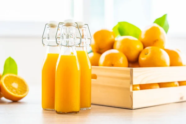 Fresh orange juice for drink in bottle glass — Stock Photo, Image