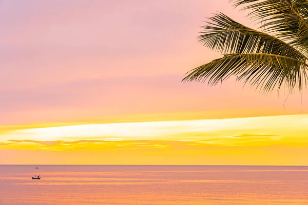 Schöner Strand am Meer mit Palme bei Sonnenaufgang für hol — Stockfoto