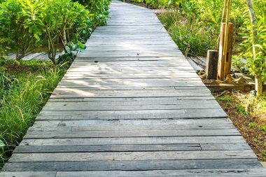 Güzel ahşap yol bahçede yürümek