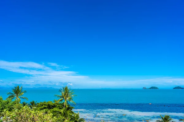 Hermoso océano marino tropical con palmera de coco en el cielo azul — Foto de Stock