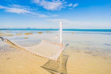 Holi için tropikal plaj deniz okyanusu etrafında güzel boş hamak