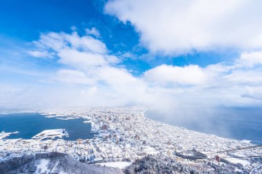 Güzel manzara ve tuvalet için dağ Hakodate üzerinden cityscape