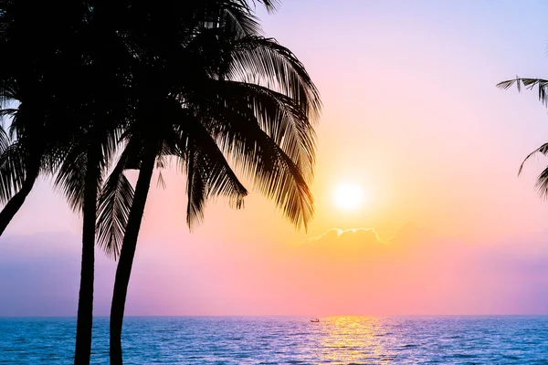 Mooie tree silhouet coconut palm op sky neary zee oceaan — Stockfoto