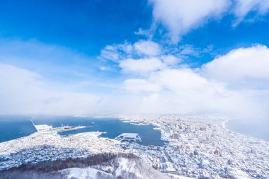 Güzel manzara ve tuvalet için dağ Hakodate üzerinden cityscape