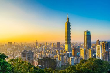 Güzel manzara ve cityscape taipei 101 bina ve ark