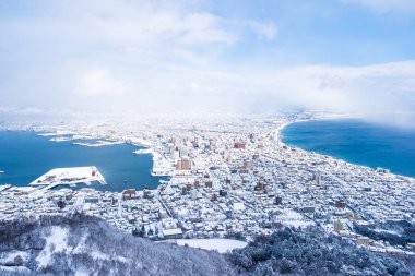 Güzel manzara ve tuvalet için dağ Hakodate üzerinden cityscape