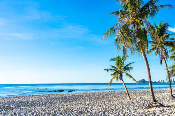 Beautiful outdoor landscape of sea ocean and beach with coconut 