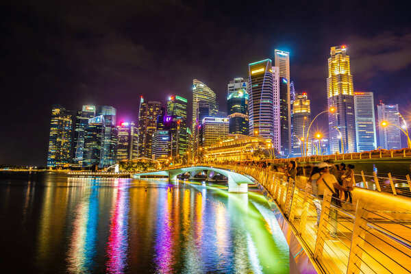 Singapore, 20 Jan 2019 : Beautiful architecture building skyscraper around marina bay in singapore city at twilight