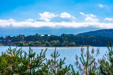 Dağ fuji ile akçaağaç yaprağı ağacın etrafında güzel manzara