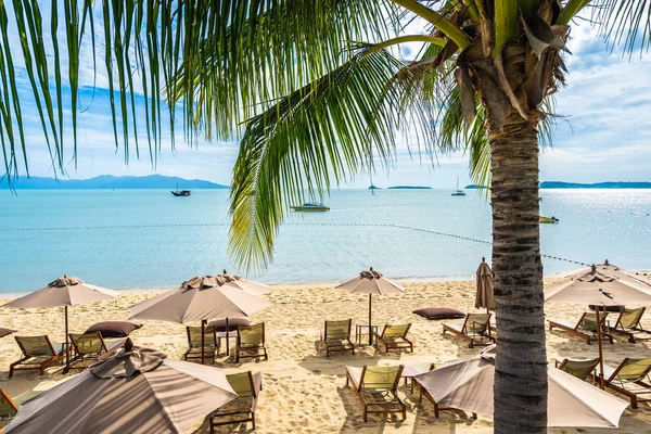 Vackra tropiska stranden hav och hav med kokospalm Tree a — Stockfoto