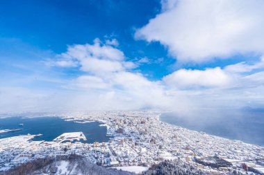 Güzel manzara ve tuvalet için dağ Hakodate üzerinden cityscape