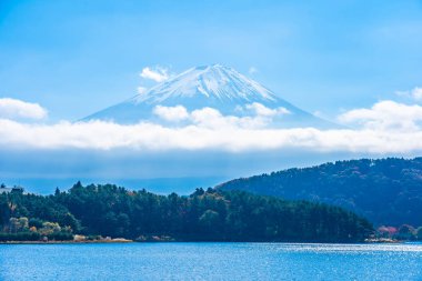 Dağ fuji ile akçaağaç yaprağı ağacın etrafında güzel manzara