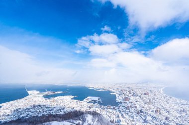 Güzel manzara ve tuvalet için dağ Hakodate üzerinden cityscape