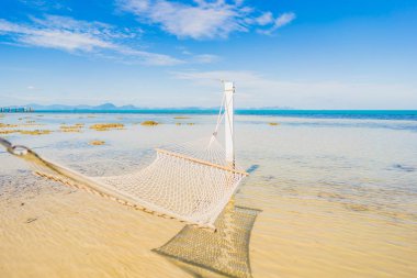 Holi için tropikal plaj deniz okyanusu etrafında güzel boş hamak