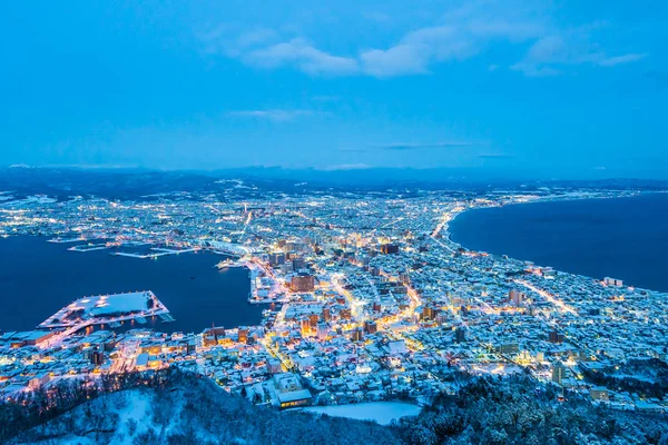 Piękny krajobraz i panoramę miasta z góry Hakodate dla loo — Zdjęcie stockowe