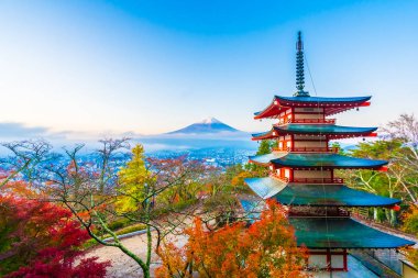 Dağ fuji chureito pagoda ile güzel manzara