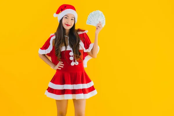 Retrato Bonito Jovem Asiático Mulher Desgaste Natal Roupas Chapéu Com — Fotografia de Stock