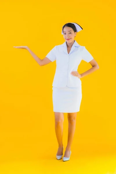 Retrato Bonito Jovem Asiático Tailandês Enfermeira Muitos Ação Trabalho Para — Fotografia de Stock