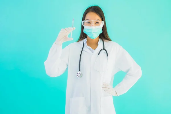 Portrait Belle Jeune Femme Asiatique Médecin Avec Seringue Vaccin Drung — Photo