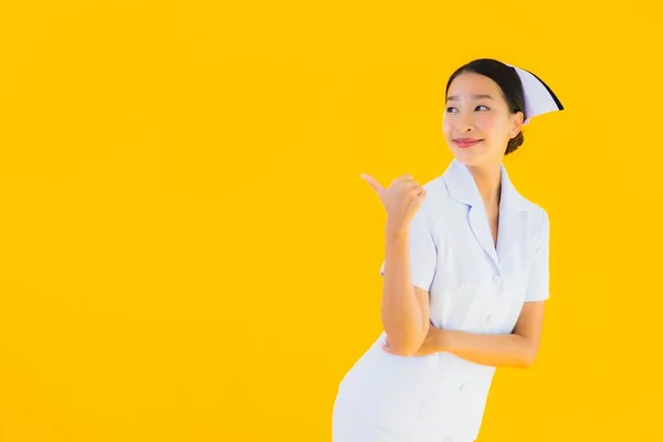 Retrato Hermoso Joven Asiático Tailandés Enfermera Muchos Trabajo Acción Para — Foto de Stock