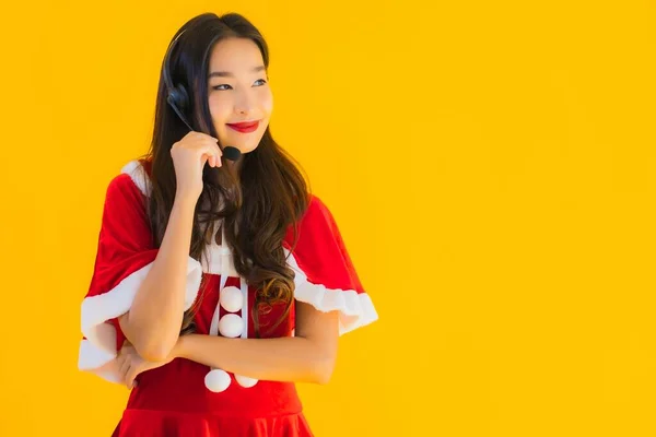 Retrato Bonito Jovem Asiático Mulher Desgaste Natal Roupas Chapéu Com — Fotografia de Stock