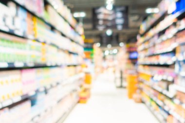 Alış veriş merkezinin arka plandaki süpermarketinin soyut bulanıklığı ve defocus süpermarketi