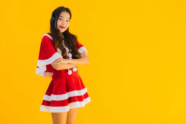 Retrato Bonito Jovem Asiático Mulher Desgaste Natal Roupas Chapéu Com — Fotografia de Stock