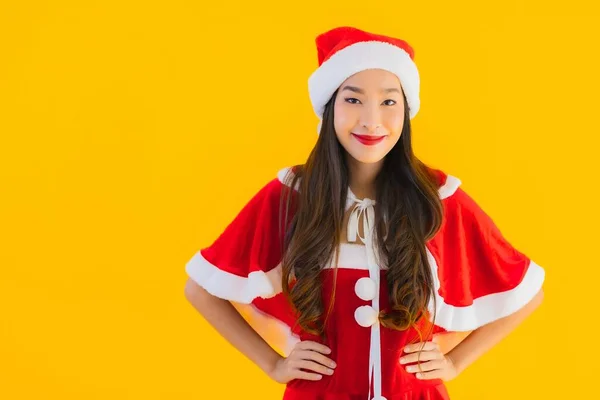 Retrato Bonito Jovem Asiático Mulher Natal Roupas Chapéu Sorriso Feliz — Fotografia de Stock