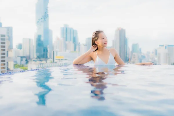 Portrait Beautiful Young Asian Woman Relax Happy Smile Leisure Outdoor — Stock Photo, Image